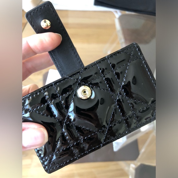 Christian Dior Lady Dior Jasmine Card Holder Wallet In Black Patent Leather - Picture 4 of 9